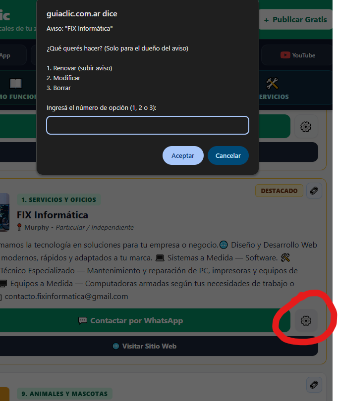 Opciones de edición y renovación del aviso con PIN